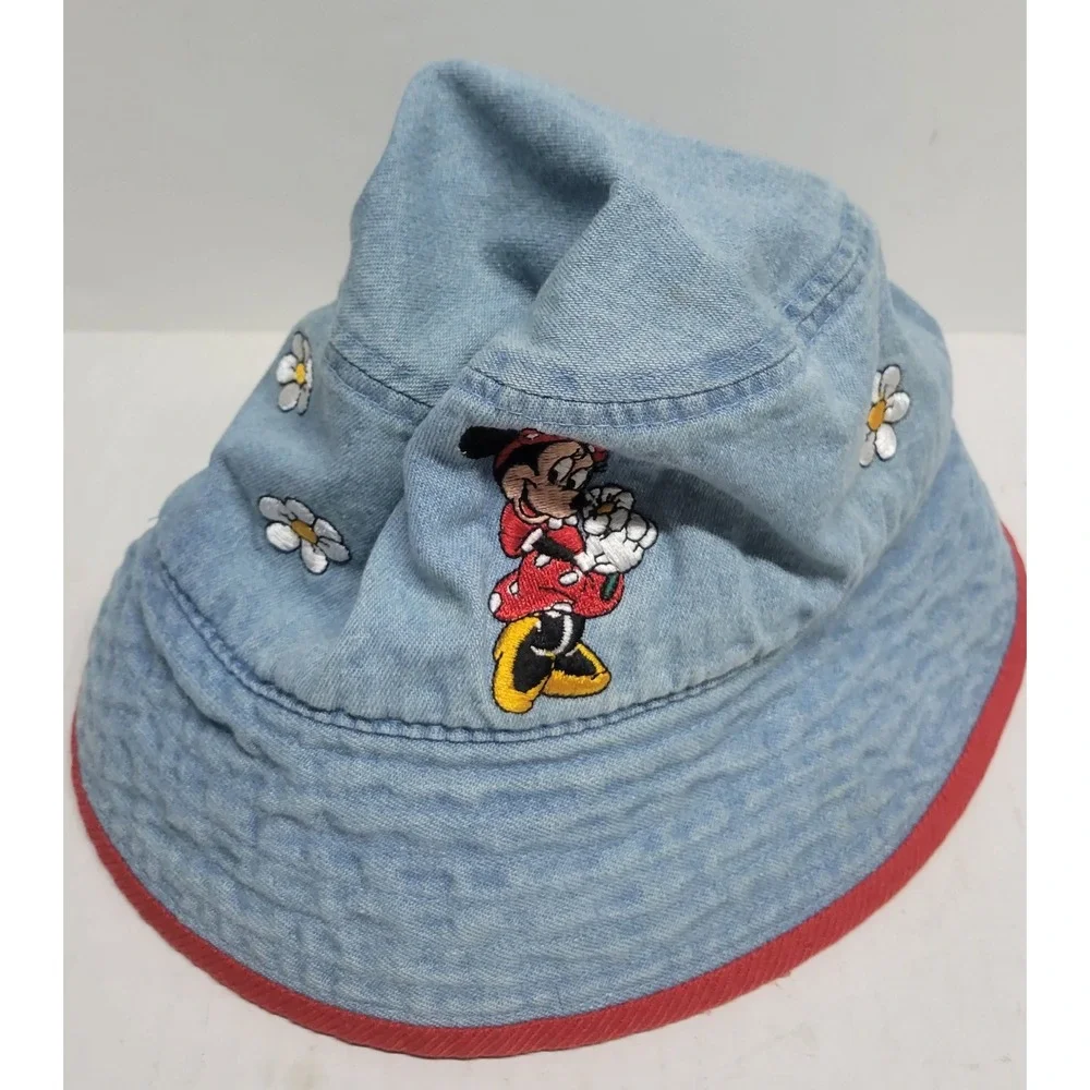 Vintage Walt‎ Disney World Minnie Mouse Denim Bucket Hat Daisy 90s Cotton 22